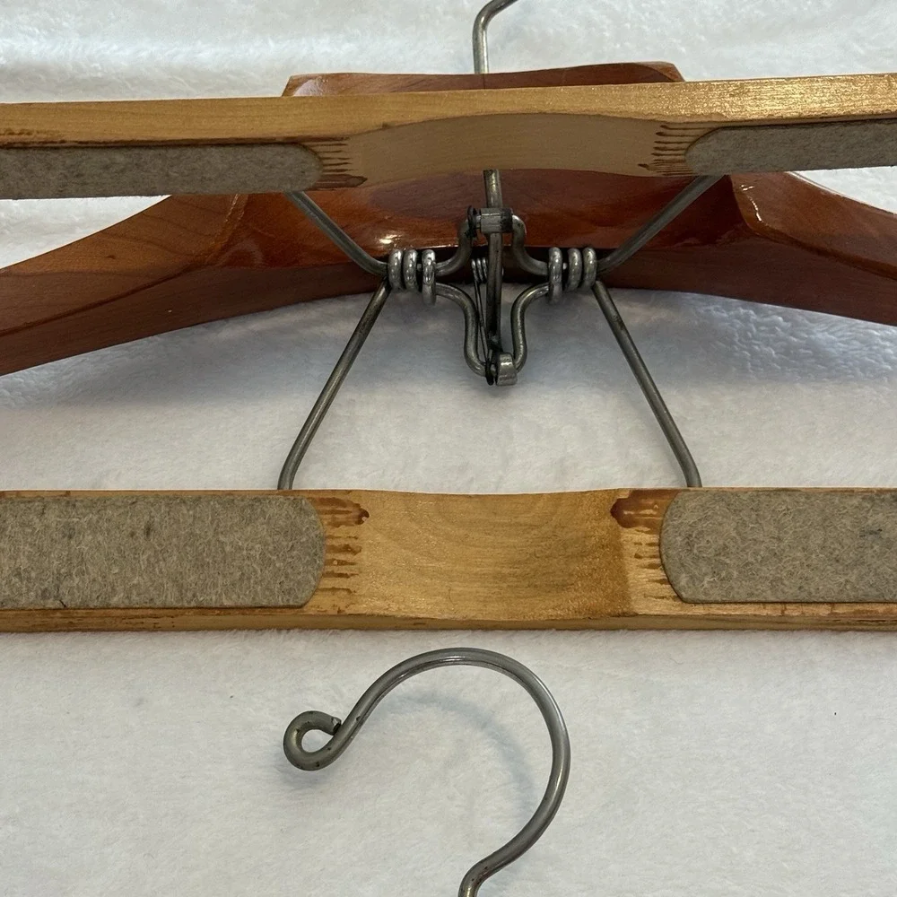 Vintage The Setwell Wooden Suit Hangers Lot 2 Coat Pants Clamp Mid Century